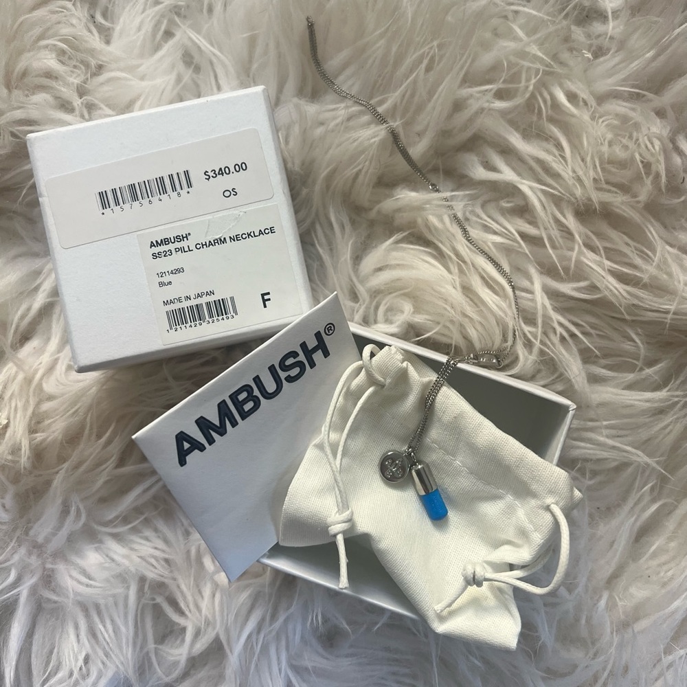 AMBUSH PILL NECKLACE SILVER BLUE NEW